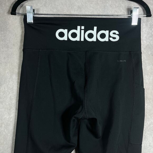 Adidas Leggings Womens Medium Black Climalite Cropped Stretch Pull On Athleisure - Picture 5 of 10